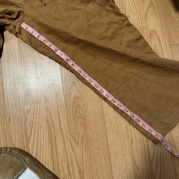 Laura Ashley size large camel brown 100% linen straight wide leg crop pant - Picture 3 of 7